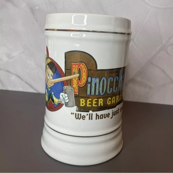 Disney Pinocchio Beer Garden Beer Stein 22 Oz White Gold Ceramic - Picture 4 of 9